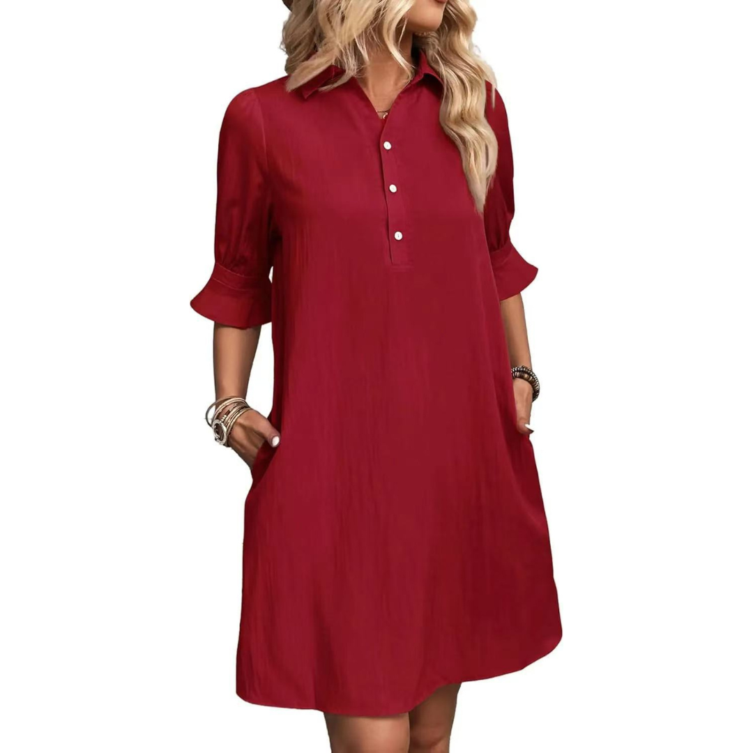 Comfortable women's casual shirt dress with button down design, ideal for daily fashion.