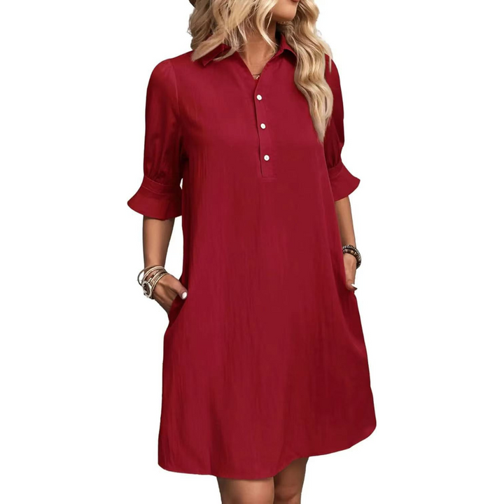 Comfortable women's casual shirt dress with button down design, ideal for daily fashion.