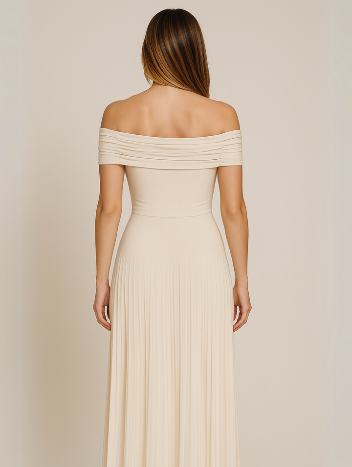 Stunning light blue off-shoulder maxi dress, an elegant choice for women's party or formal events.