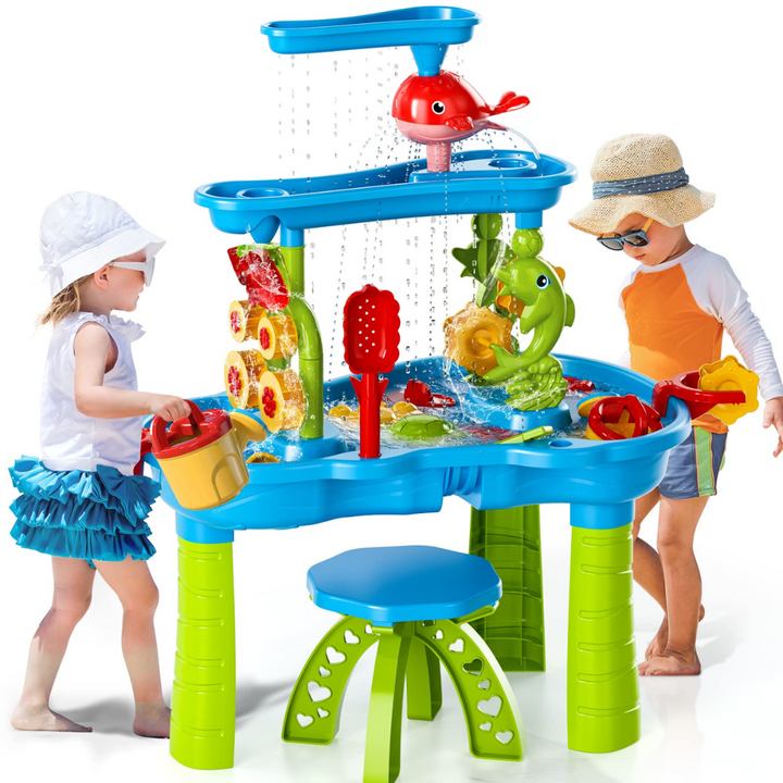 Children's Interactive Outdoor Splash Fun Water Play Table with various activities for toddlers.