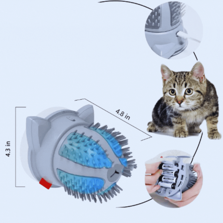 Electric self-massage brush for cats with catnip for grooming & relaxation. Promotes feline well-being.