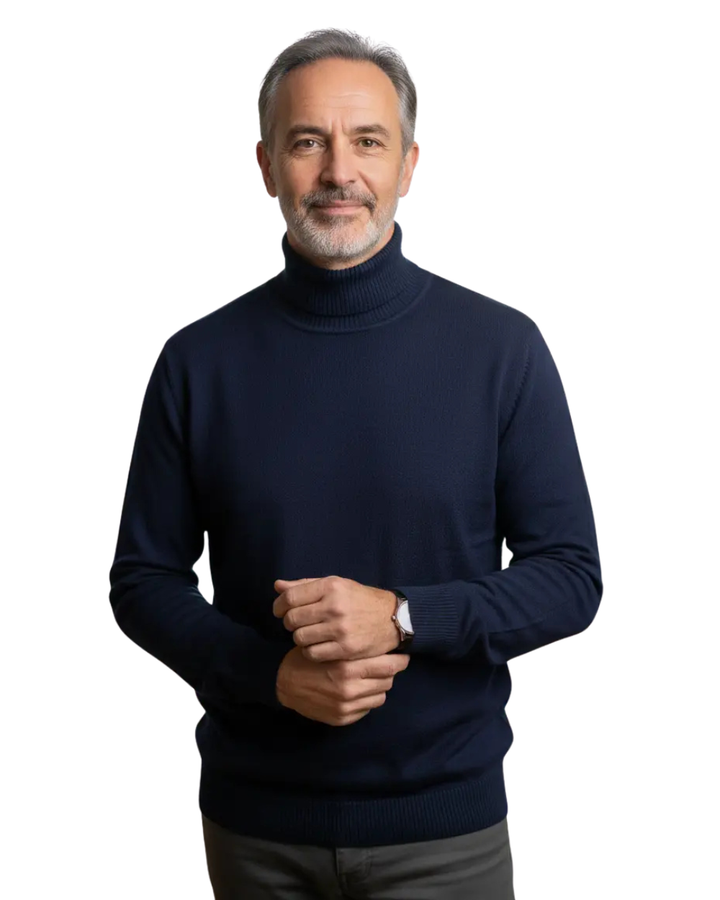 Men's premium knit turtleneck jumper. Stylish, warm, and elegant for winter fashion. Casual men's sweater.