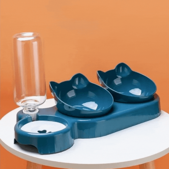 Anti-slip 3-in-1 cat food & water bowl. Pet feeder with separate compartments. Easy clean design.