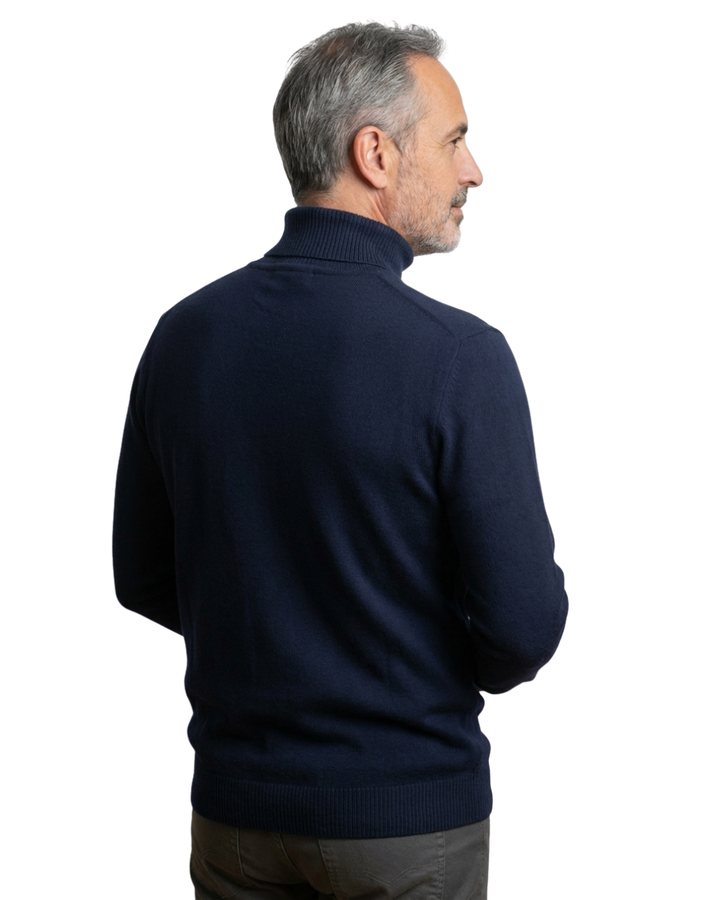 Warm men's premium knit turtleneck sweater. Elegant winter fashion with a comfortable casual feel.