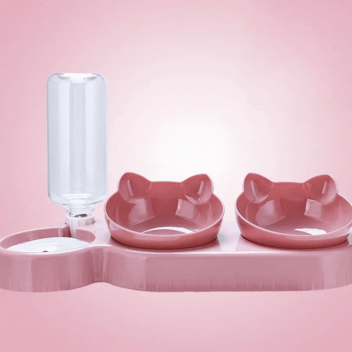 Durable 3-in-1 anti-slip cat bowl. Integrated pet feeder for dry food, wet food & water. Easy to clean.