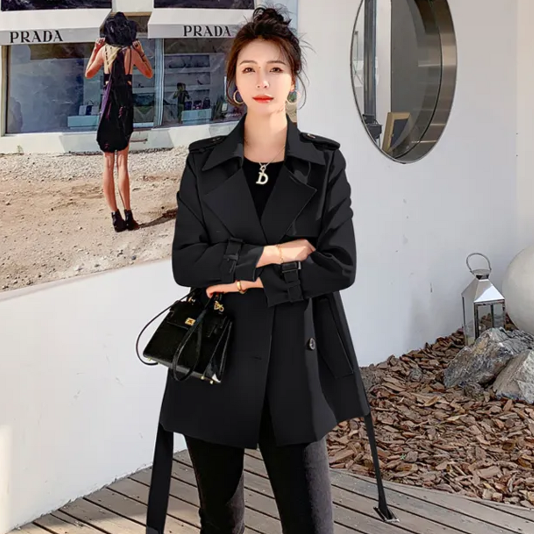 Chic women's trench coat, perfect for all-day style. Comfortable mid-length fall & spring outerwear.