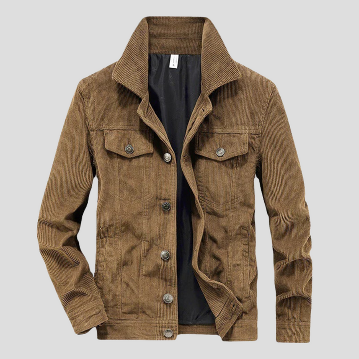 Men's slim-fit corduroy jacket, lightweight for transitional weather. Stylish casual outerwear.