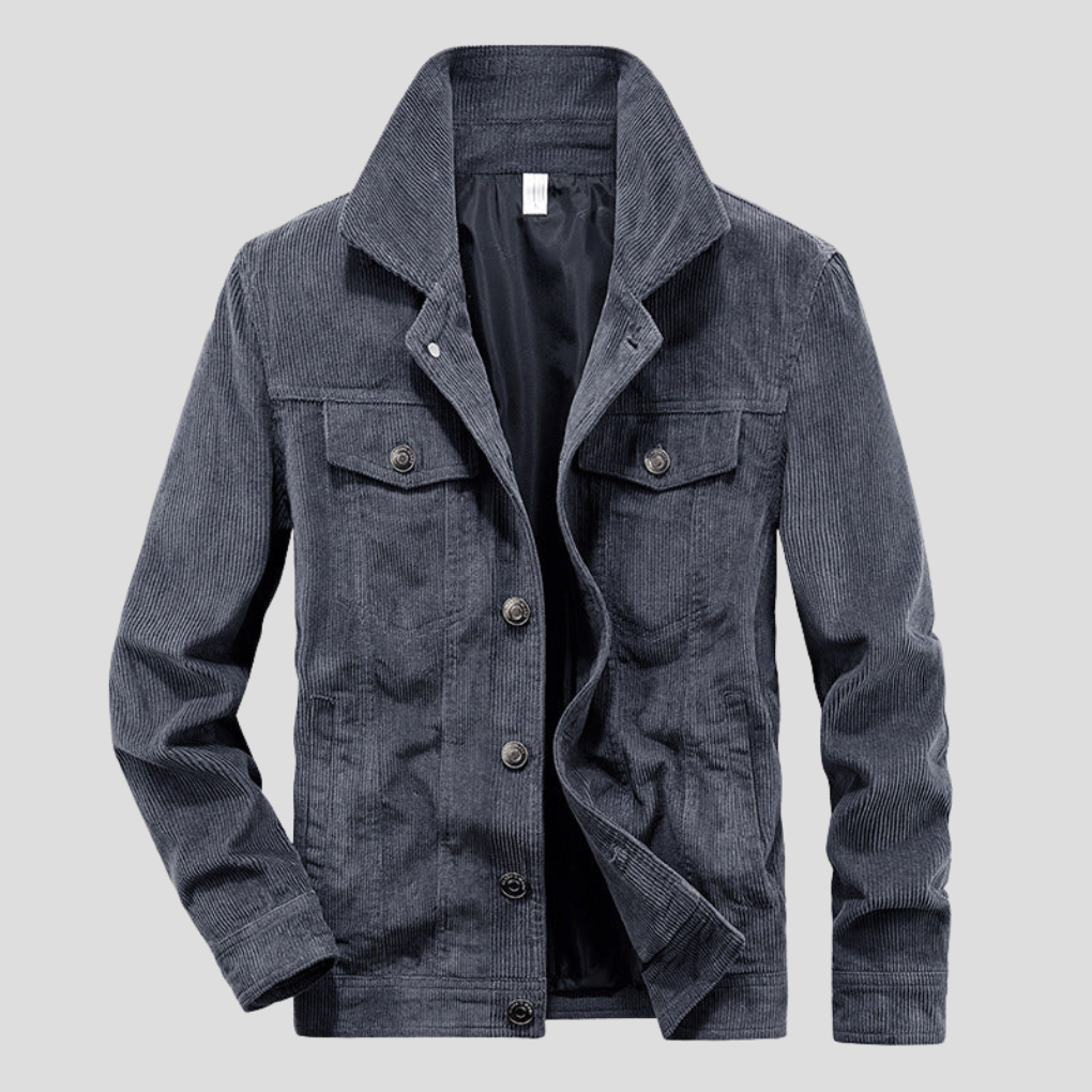 Modern men's lightweight corduroy jacket. Slim-fit design, ideal for versatile fall and spring styling.