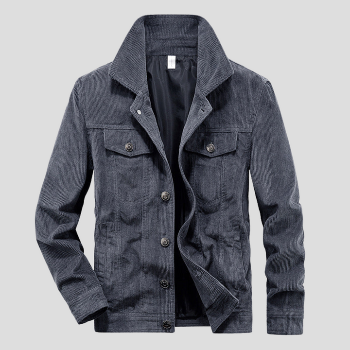 Modern men's lightweight corduroy jacket. Slim-fit design, ideal for versatile fall and spring styling.