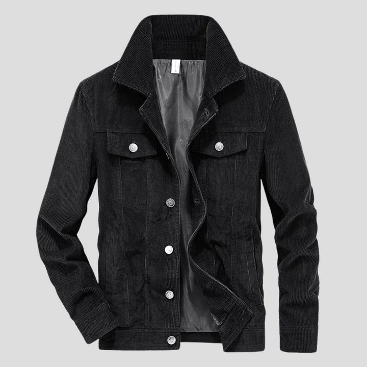 Casual men's slim-fit corduroy jacket. Lightweight transitional outerwear, great for modern spring & fall fashion.