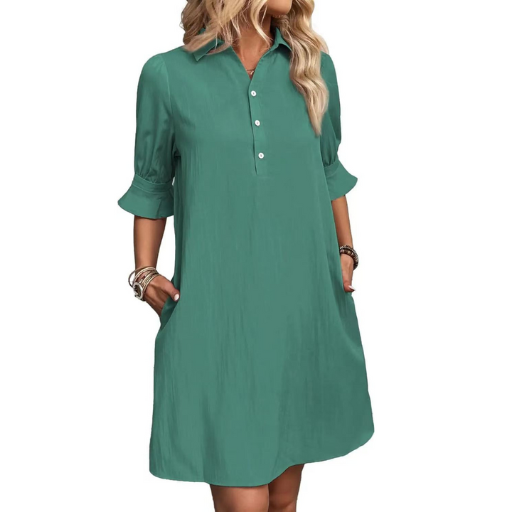 Timeless & elegant women's casual button down shirt dress, a versatile staple.