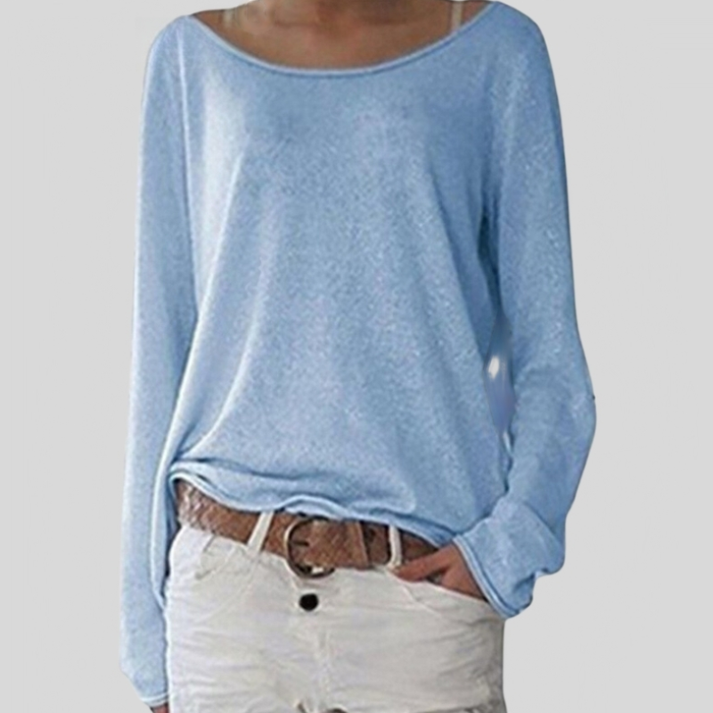 Comfortable women's round neck long sleeve pullover. Perfect for versatile, elegant everyday fashion.