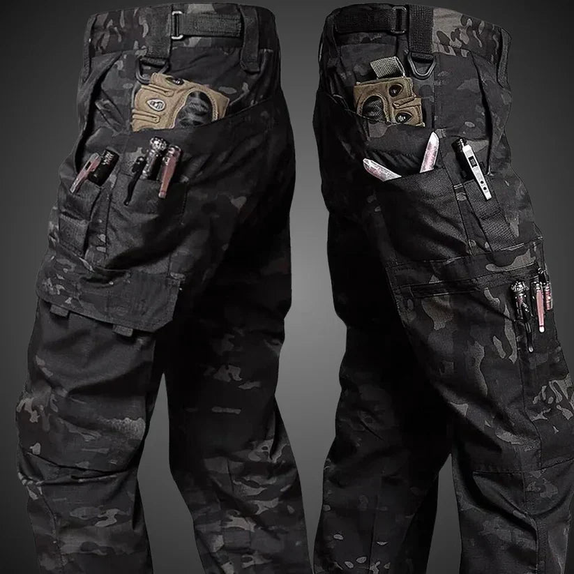 Black Unisex Elite Tactical Cargo Pants with multiple cargo pockets, perfect for outdoor, utility, and casual everyday wear.