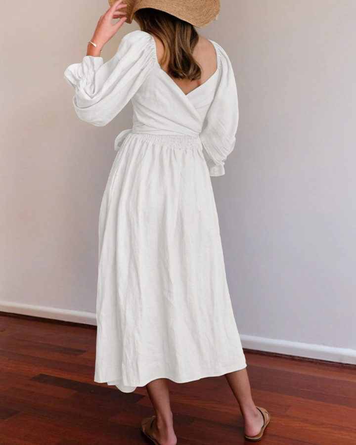 Flattering women's formal midi dress for parties & evening events, featuring elegant ruffle sleeves.