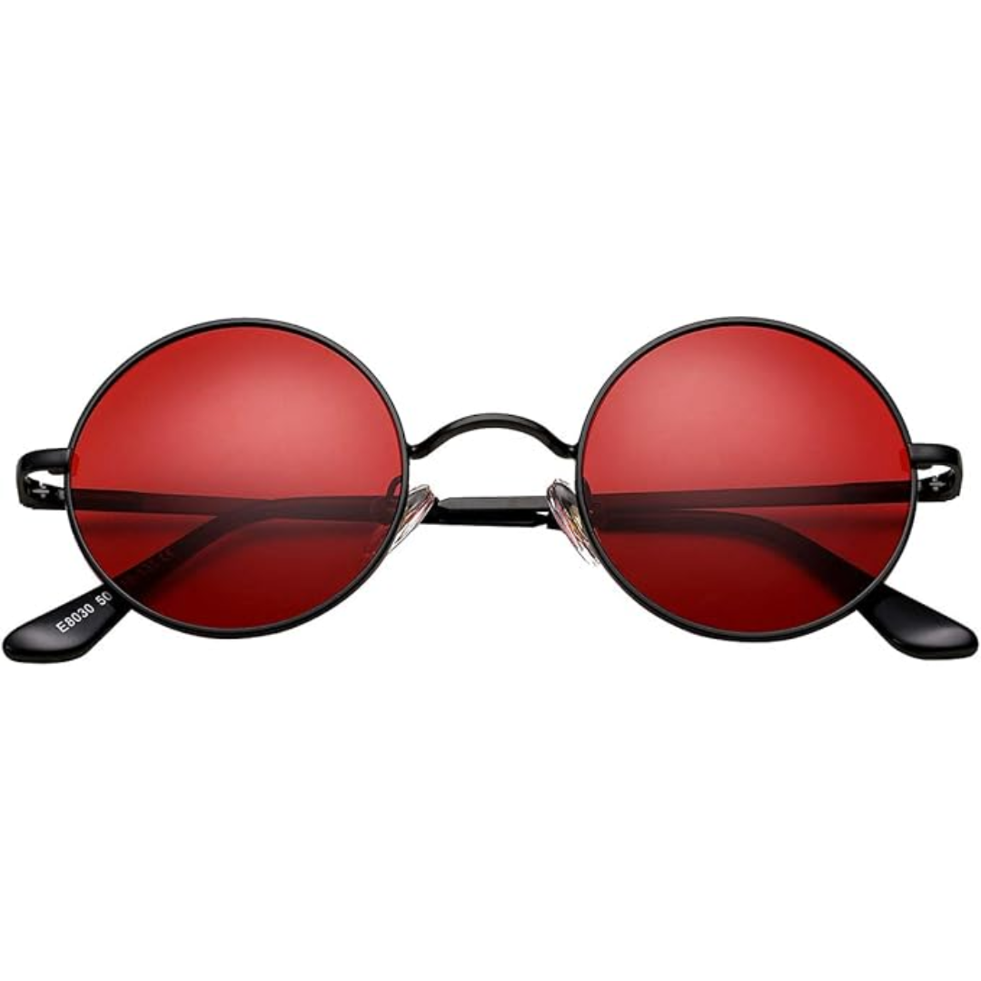 Glossy black round polarized sunglasses, an elegant choice for superior sun protection.
