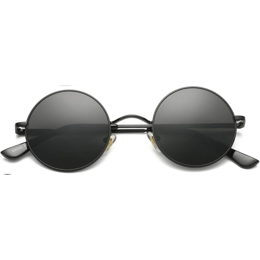 Unisex round sunglasses with polarized lenses, ideal for driving and reducing glare.