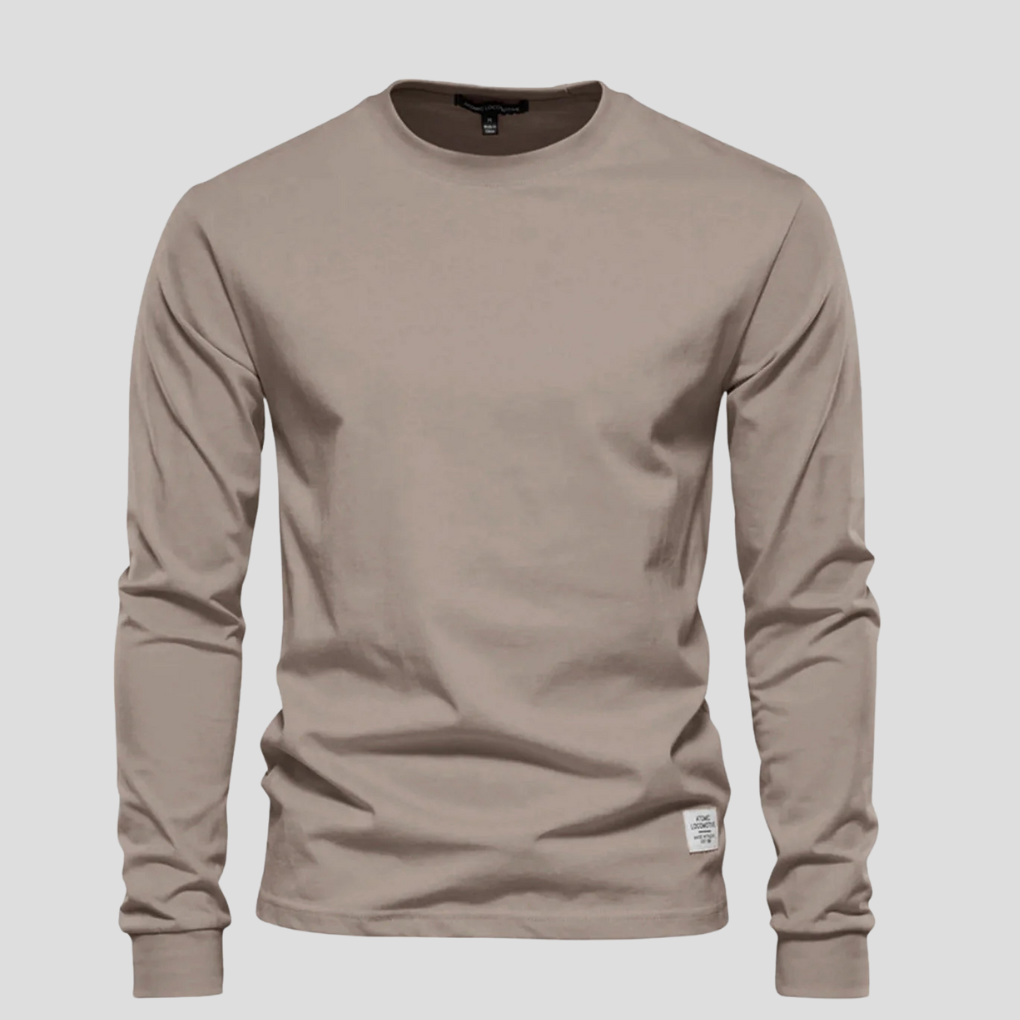 Classic long-sleeve round-neck shirt for men, a comfortable and stylish everyday top.