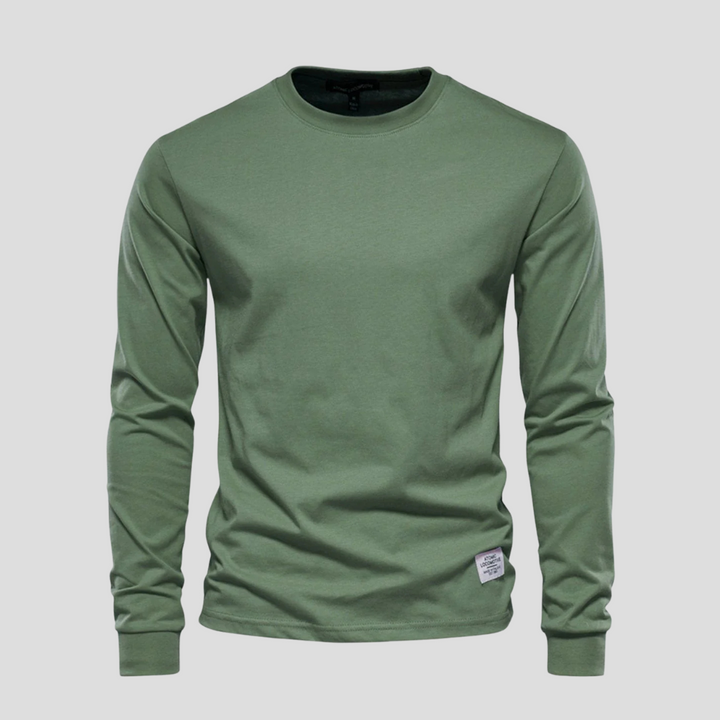 Men's long-sleeve round-neck shirt, a foundational piece for comfortable men's fashion.
