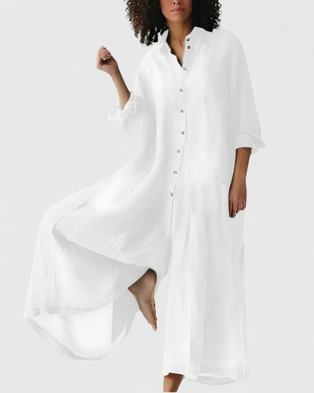 Trendy women's wide-leg jumpsuit dress, exquisite design for summer. Loose-fit one-piece outfit, versatile elegant fashion.