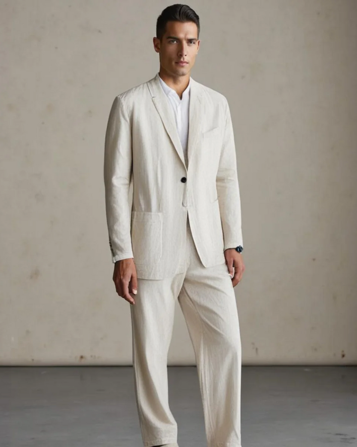 Relaxed fit men's button cardigan and matching trousers, ideal casual loungewear set.
