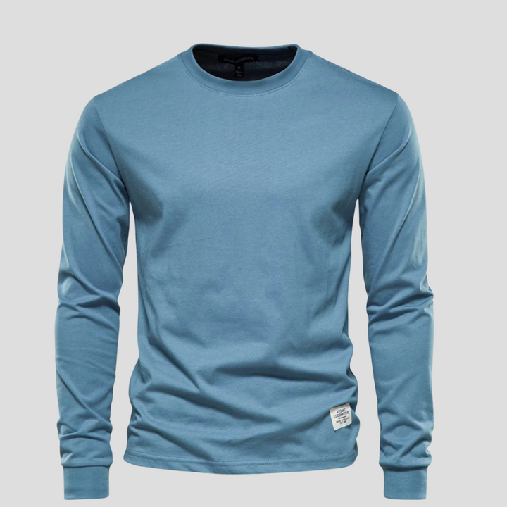 Men's versatile long-sleeve round-neck shirt, perfect casual top for all-day comfort.