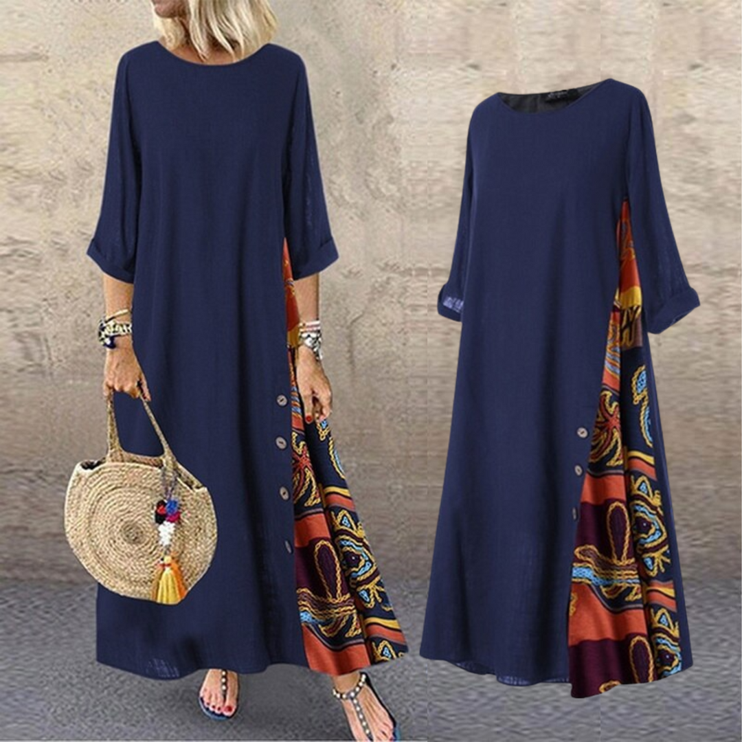 Women's effortless summer dress, light fabric, versatile everyday style for casual or elegant wear. Comfortable sundress.