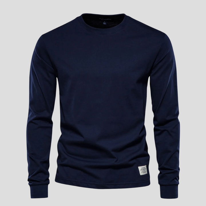 Essential men's long-sleeve round-neck shirt, offering simple style & everyday comfort.