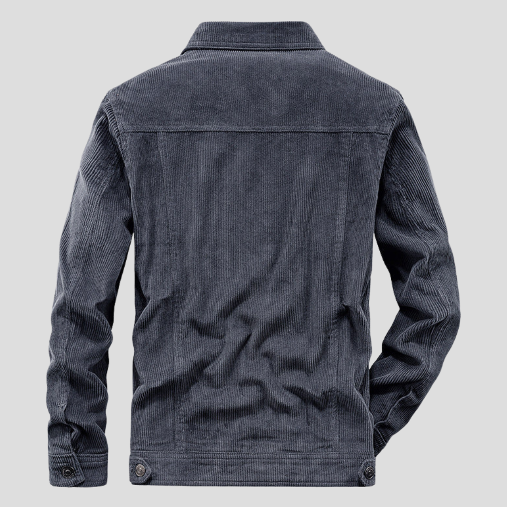 Stylish men's corduroy button-up jacket. Slim fit, perfect for casual spring and fall fashion.
