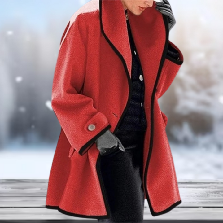 Fashionable women's retro winter jacket, cozy outerwear for elegant fall and winter style.