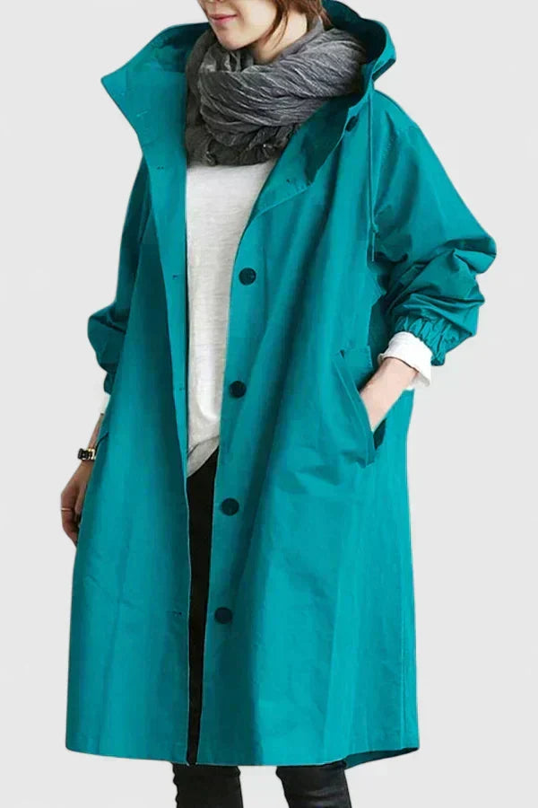 Water-resistant women's oversized coat. Fashionable design provides excellent rain protection, perfect for autumn.