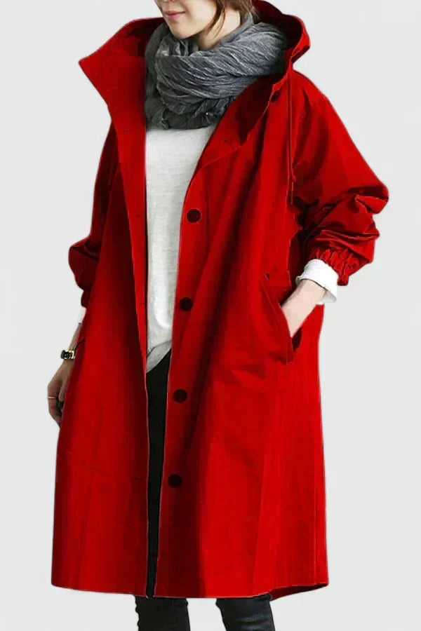 Stylish ladies' oversized rain coat, comfortable and windproof. Essential versatile autumn outerwear for protection.