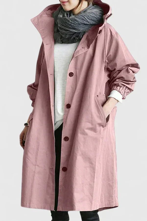 Modern oversized women's rain jacket. Practical for wet weather, comfortable & stylish for autumn everyday wear.