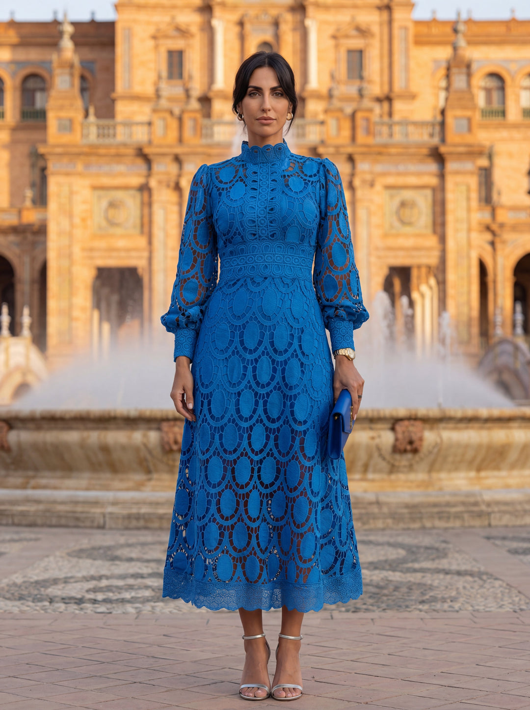 Versatile midi length formal dress for women, suitable as a cocktail or evening party dress.