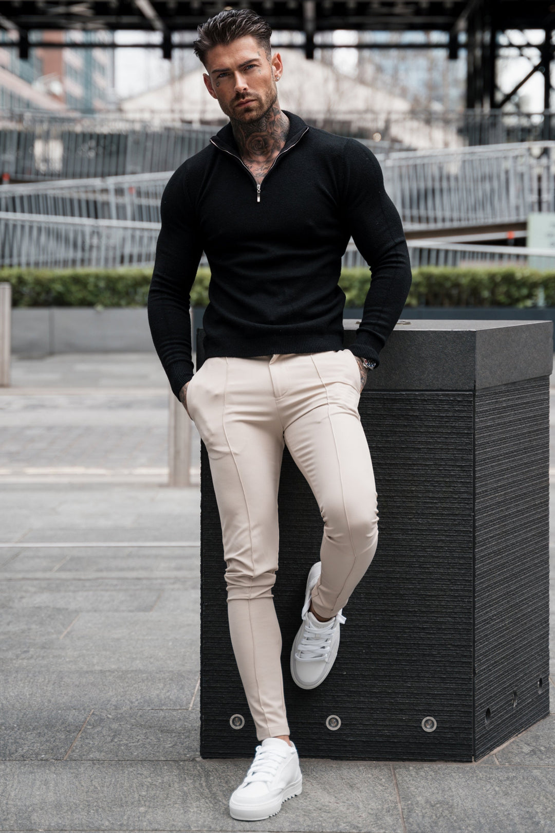 Elegant black slim-fit trousers for men, offering comfort and style for work or special occasions.