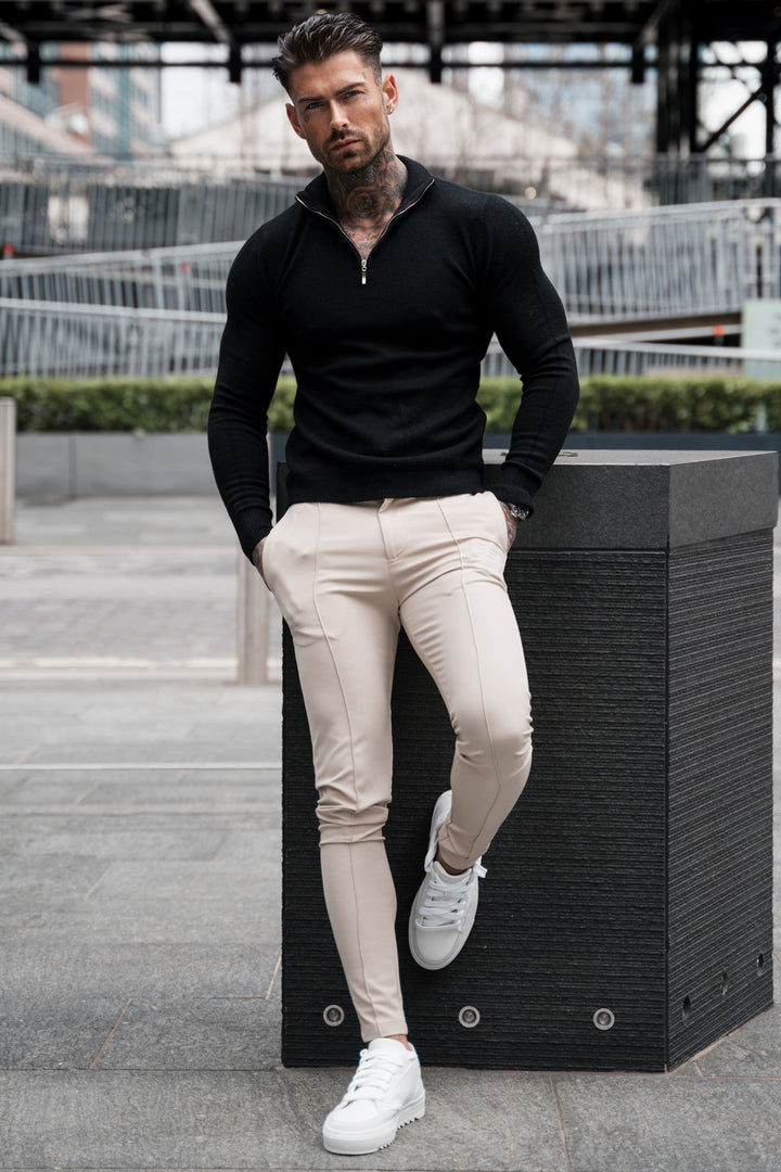 Elegant black slim-fit trousers for men, offering comfort and style for work or special occasions.