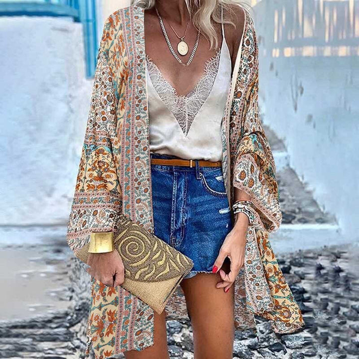 Women's printed kimono, a lightweight & versatile beach coverup for elegant summer fashion & boho style.