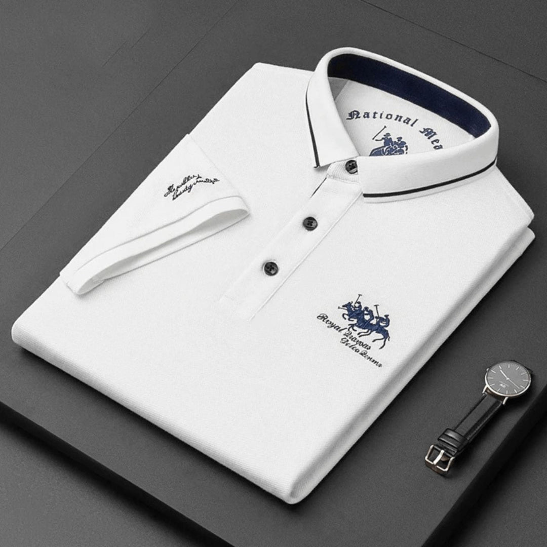 Soft fabric men's polo shirt, short sleeve, a stylish and comfortable top for everyday fashion.