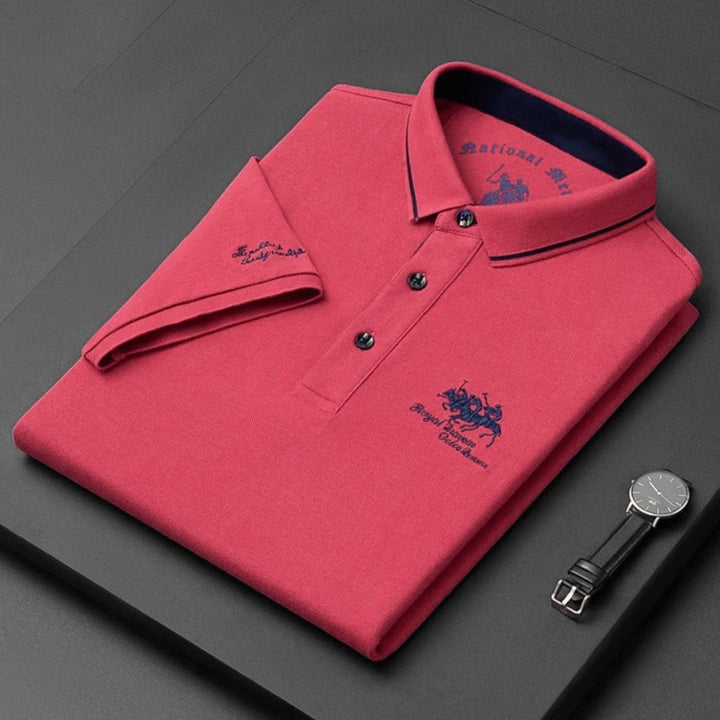 Modern men's fashion polo shirt, button-up design, perfect for smart casual and comfortable styling.
