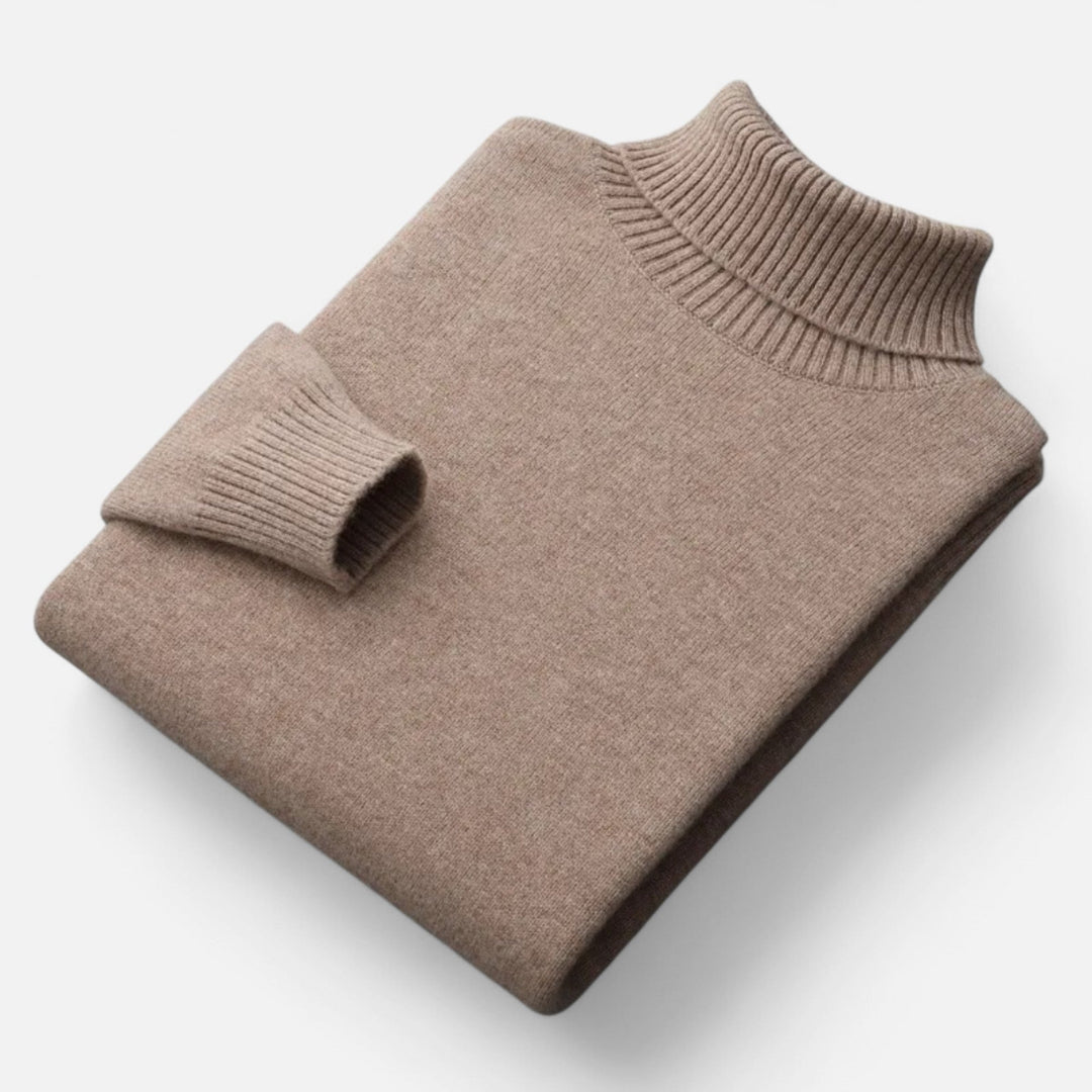 Fashionable men's high-lapel pullover. Oversized, soft, and comfortable winter knitwear for men.