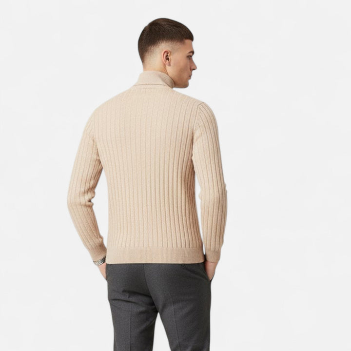 Stylish men's oversized high-lapel pullover. Soft, comfortable fashion sweater for daily wear.