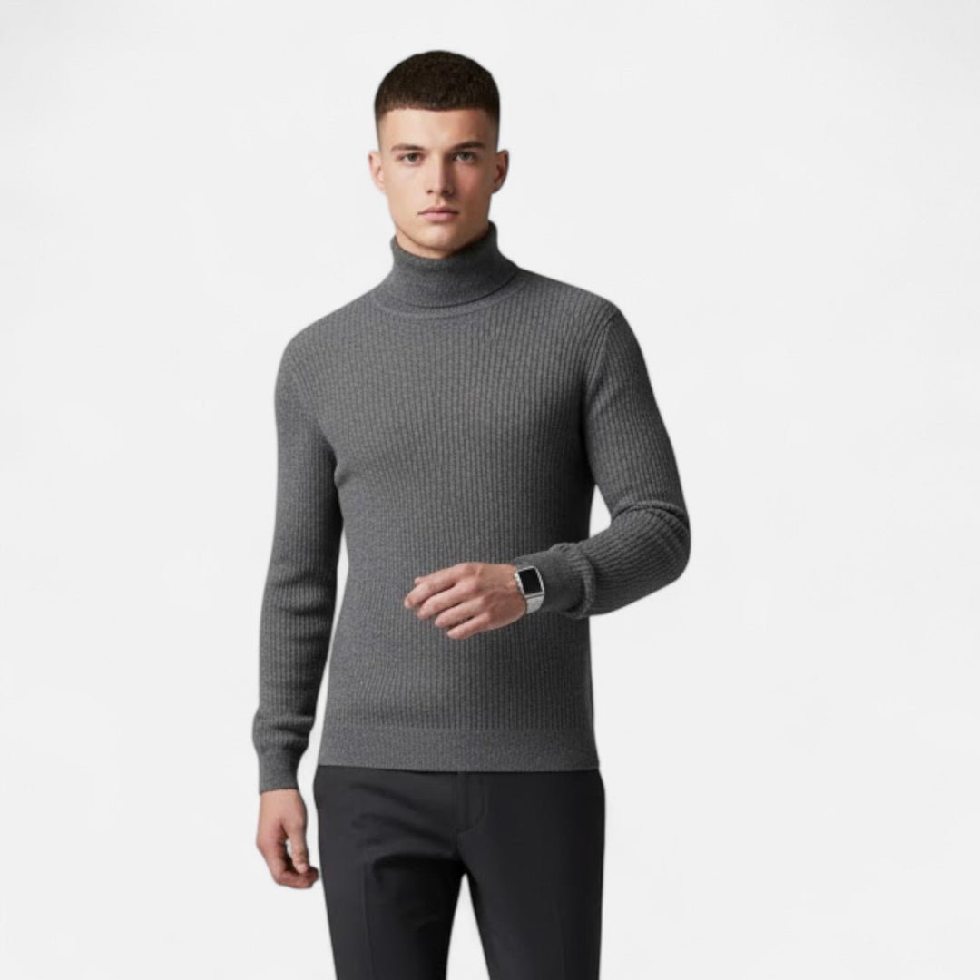 Men's high-lapel oversized sweater. Soft, cozy, and fashionable knit pullover for daily wear.