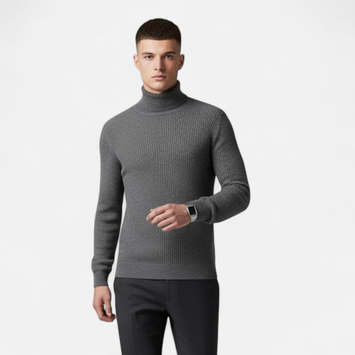 Men's high-lapel oversized sweater. Soft, cozy, and fashionable knit pullover for daily wear.