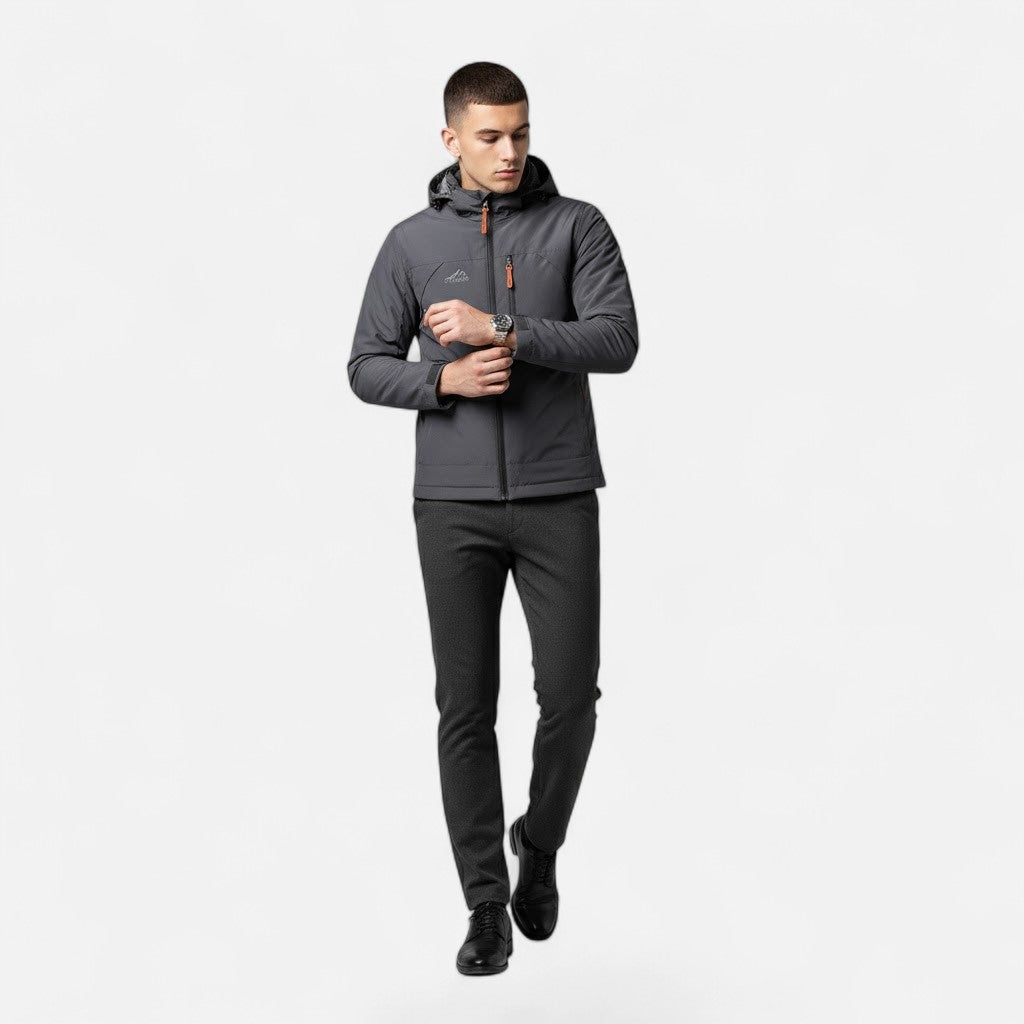 Versatile men's loose-fit hooded jacket, great for layering in casual outfits.