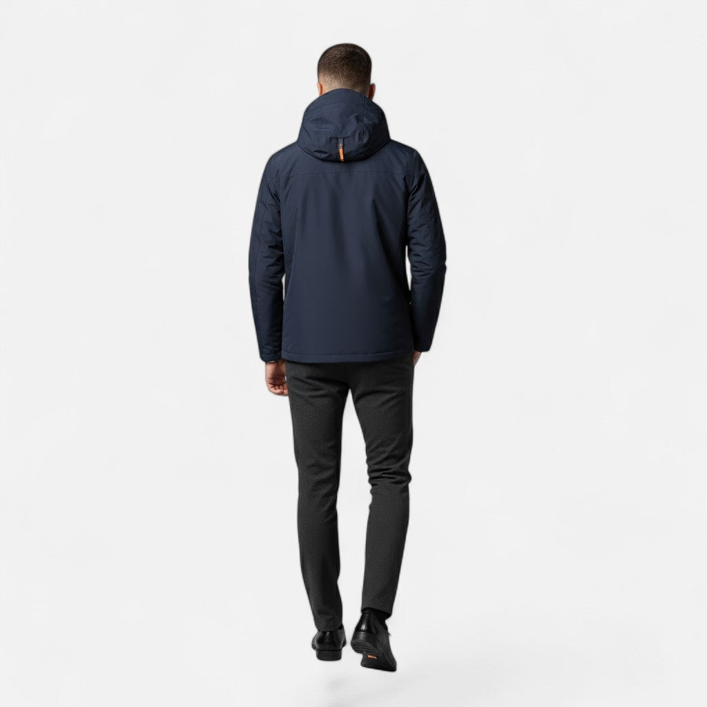 Trendy men's loose-fit hooded jacket, a stylish casual outerwear piece.