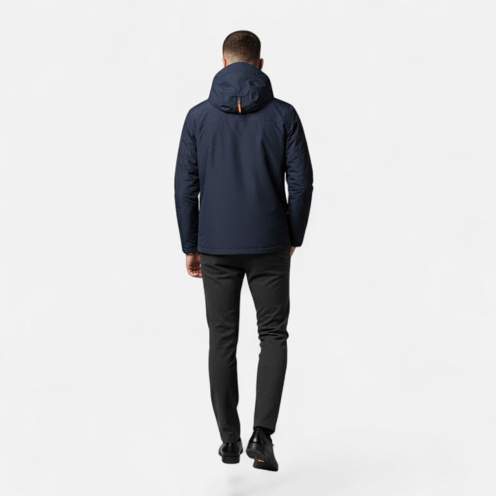 Trendy men's loose-fit hooded jacket, a stylish casual outerwear piece.