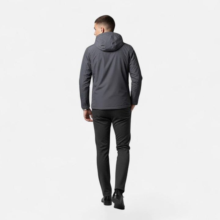 Relaxed fit men's hooded jacket, a comfortable and stylish casual outerwear option.