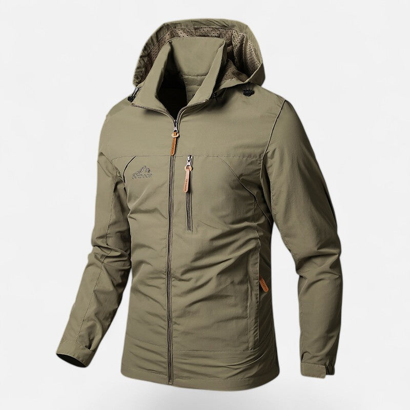 Durable men's loose-fit hooded jacket, essential casual outerwear for men.