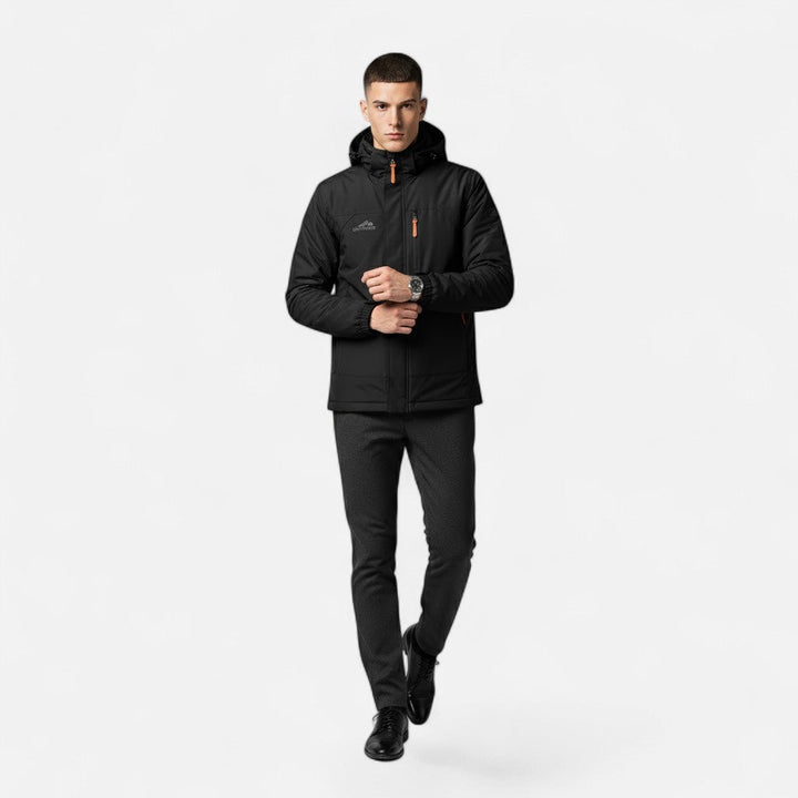 Modern men's loose-fit hooded jacket, showcasing casual everyday style.
