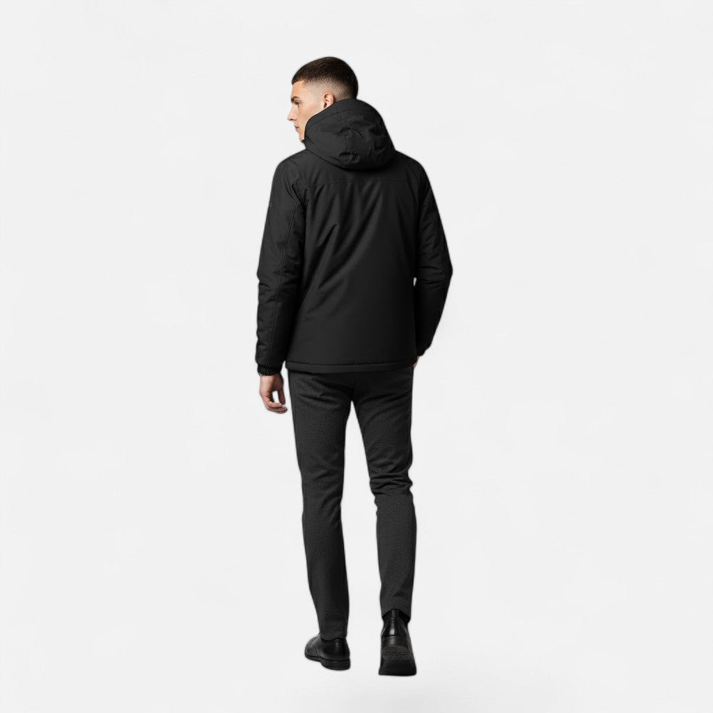 Cozy men's loose-fit hooded jacket, comfortable outerwear for any casual occasion.