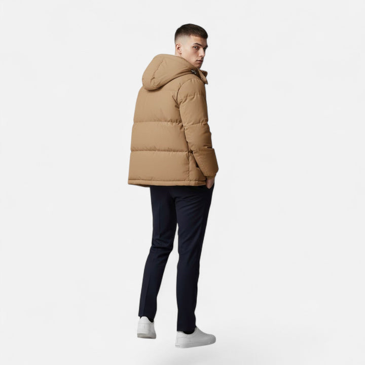 Men's casual hooded padded jacket, essential for chilly days and winter fashion.